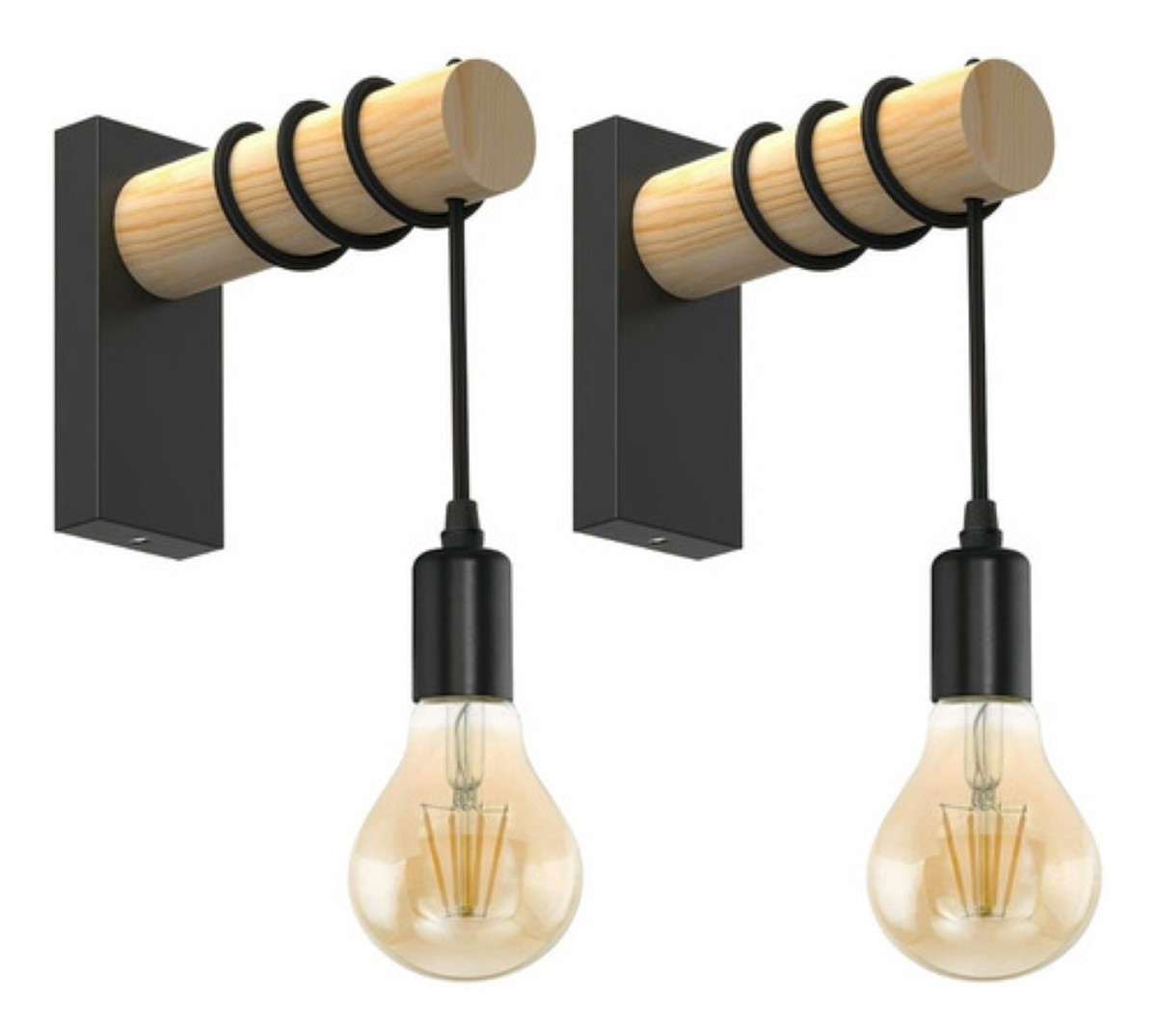 2 Lámpara De Pared Madera Interior/exterior Retro Luz Pared Negro