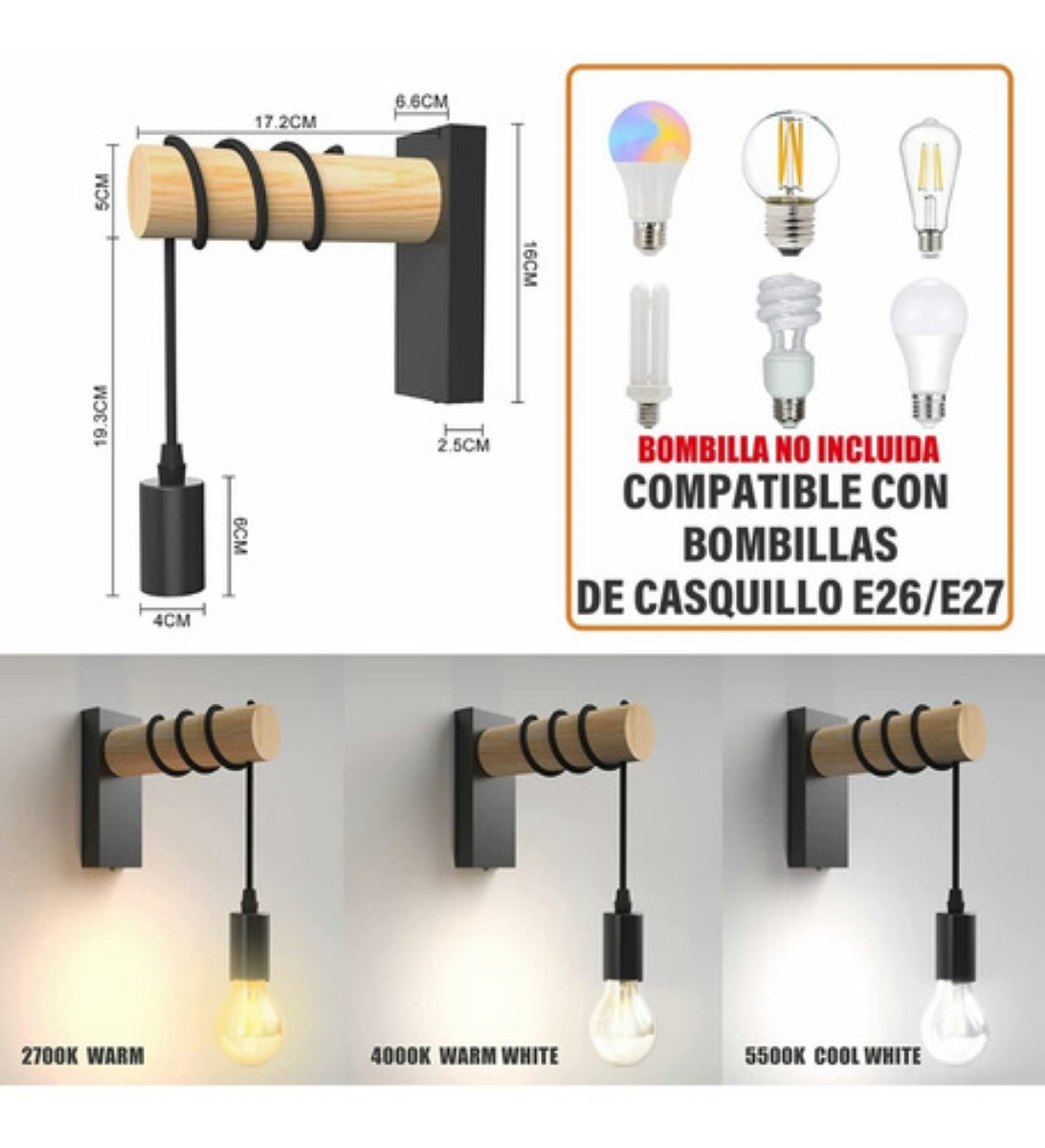  Paquete de 1 aplique de pared inalámbrico, bombilla