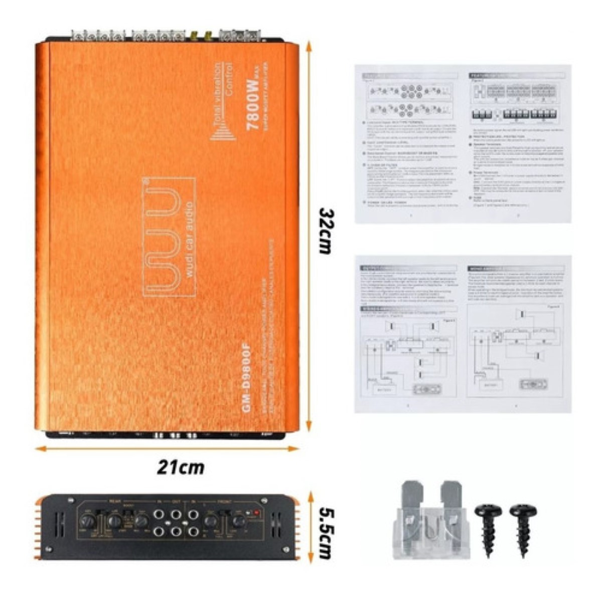 Amplificador De Audio De 7800w Y 4 Canales Para Auto Naranja