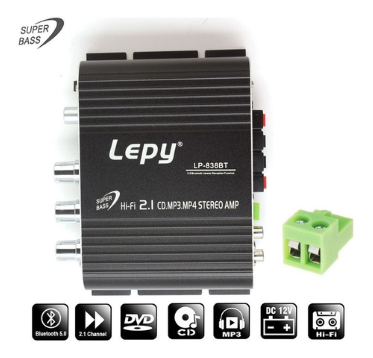 Amplificador 2.1 Hifi Carro Subwoofer Con Bluetooth Negro