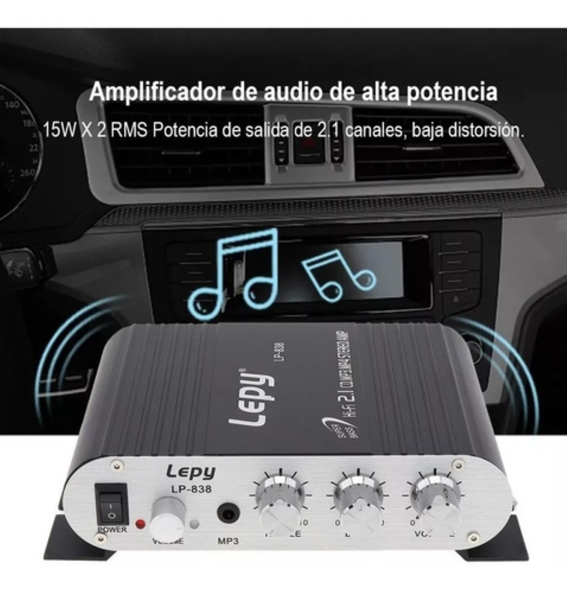 Amplificador 2.1 Hifi Carro Subwoofer Con Bluetooth Negro