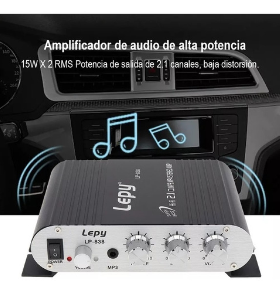 Amplificador de potencia de audio, 2 x 15 W + 20 W Hi-Fi 2.1CH HiFi Stereo  Subwoofer Amp Home Bass Amplificador de potencia de audio amplificador