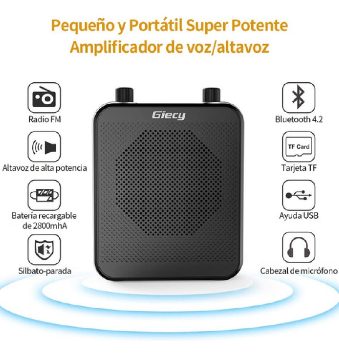 Amplificador De Voz Portátil Recargable Audio Bluetooth negro