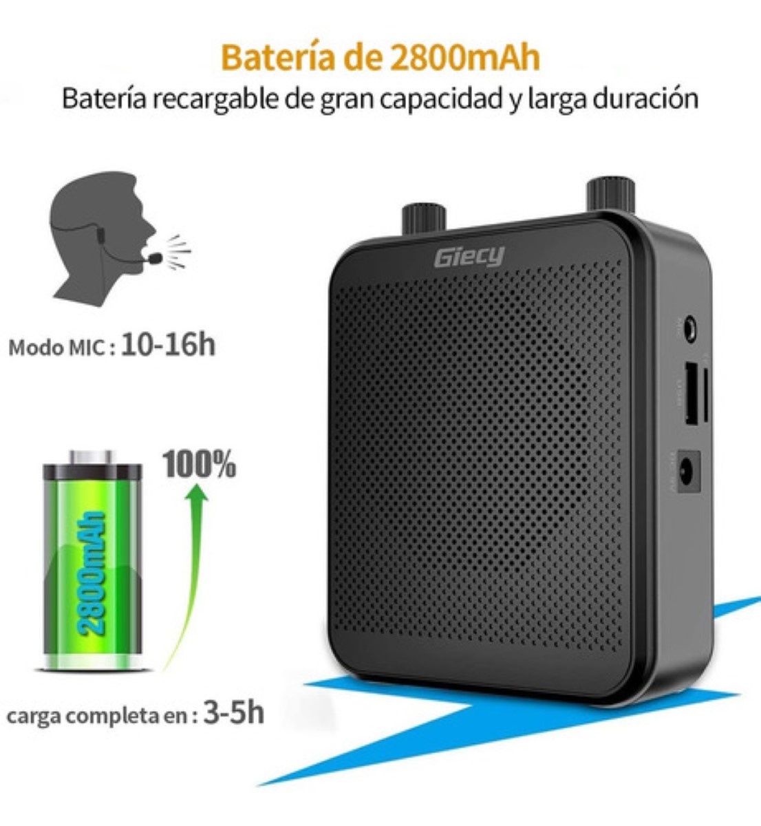 Amplificador De Voz Portátil Recargable Audio Bluetooth negro