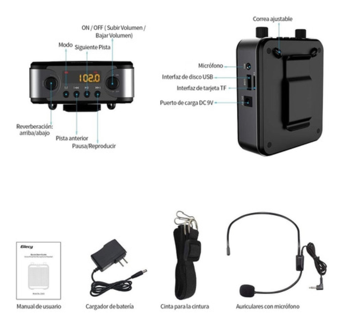 Amplificador De Voz Portátil Recargable Audio Bluetooth negro