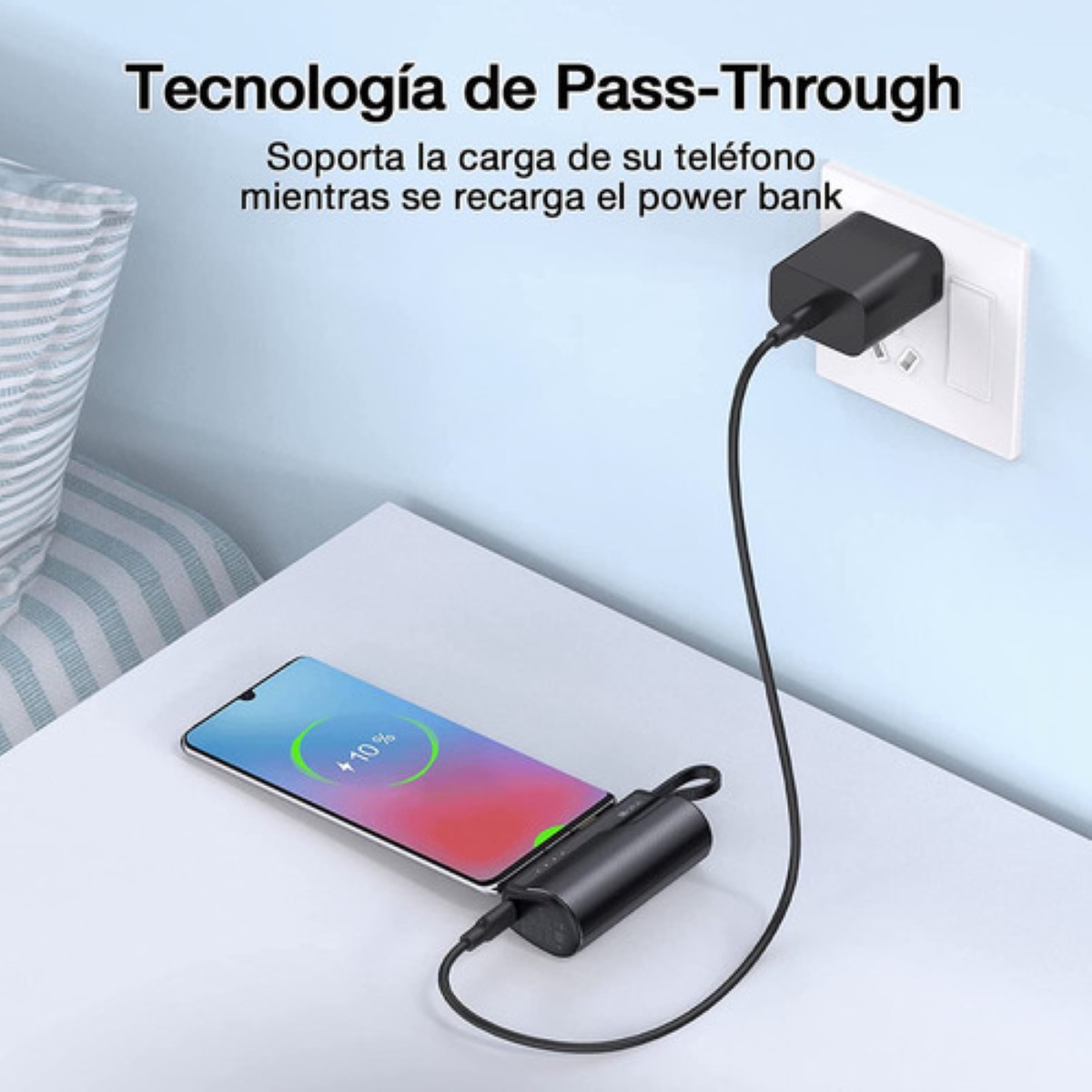 Mini Power Bank 4500 mah Batería Portátil Salida Tipo C con 1 Cable USB Am Pila Cargador 1Hora GAR262