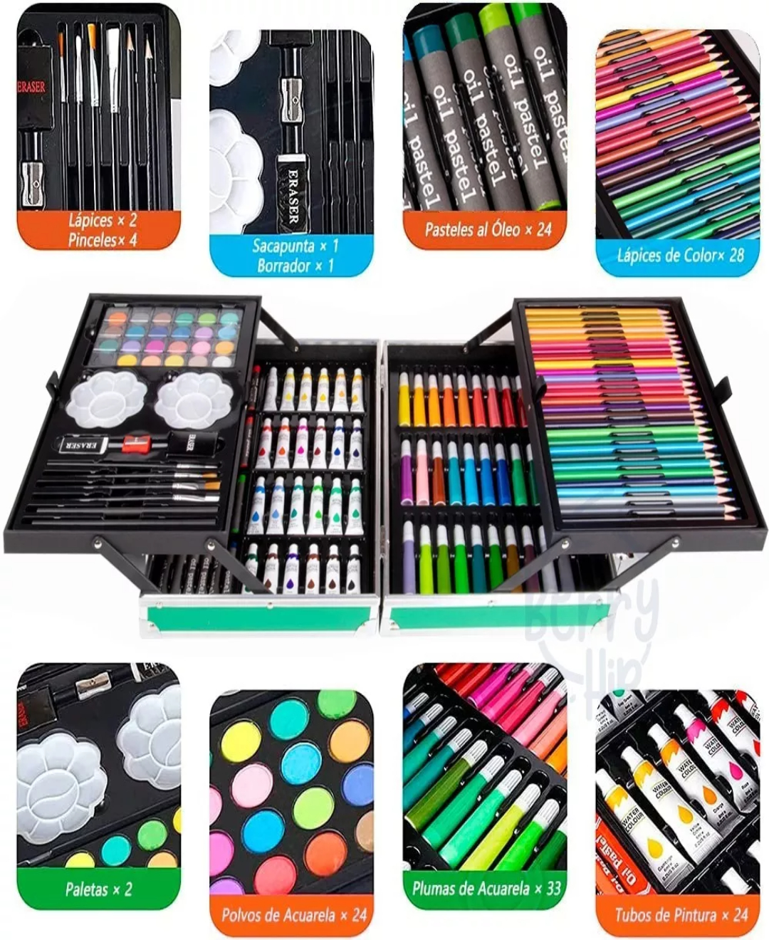 Set De Arte Profesional Marcadores Dibujo Colores Plegable