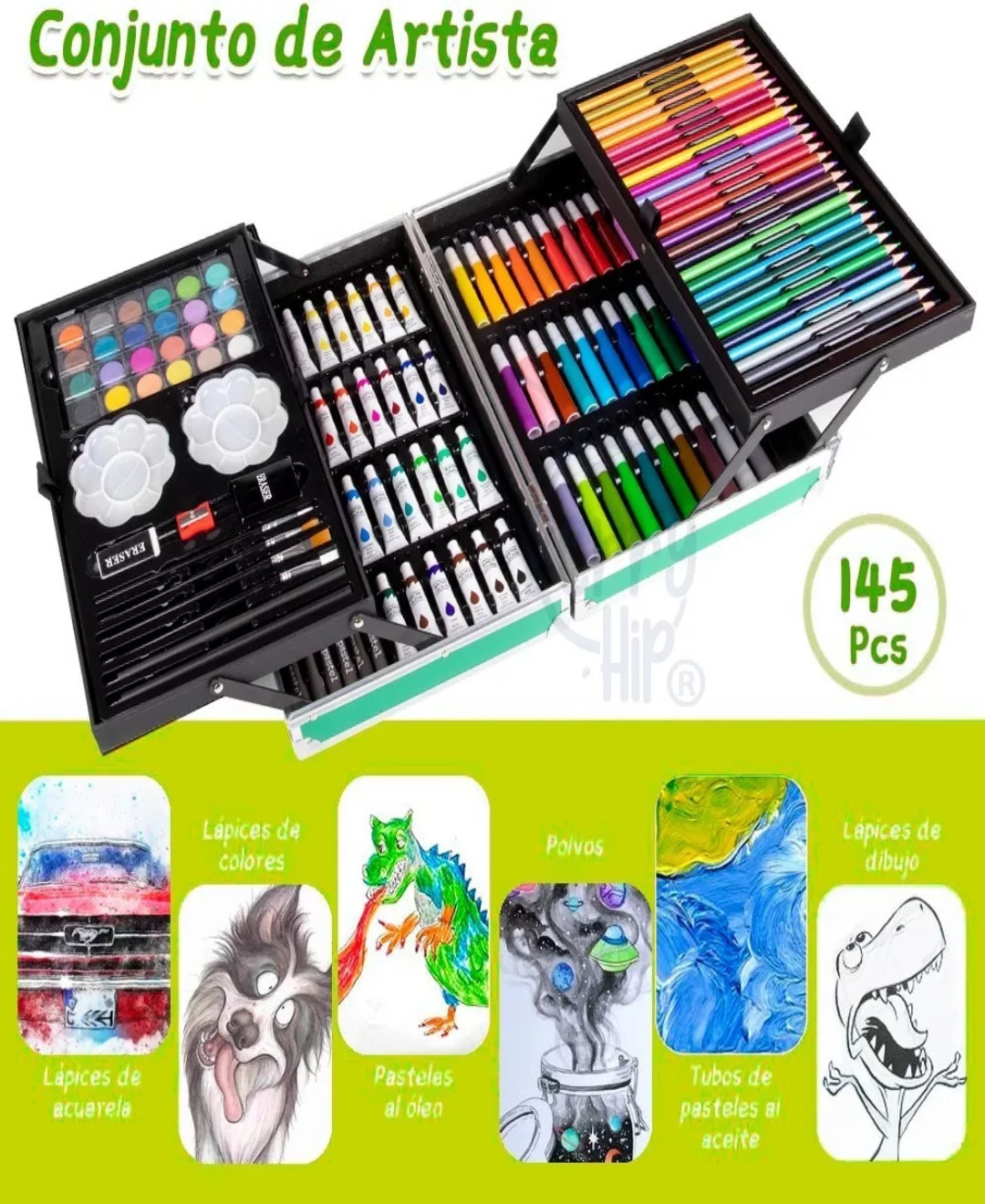  145 piezas Kit de arte profesional plegable, kit de dibujo en  color, Complete Artist Kit 