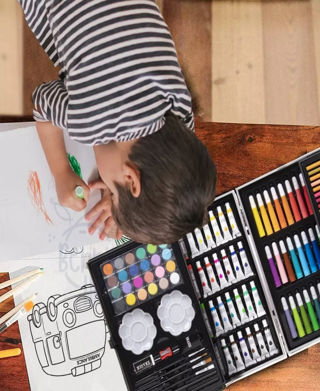 Set De Arte Profesional Marcadores Dibujo Colores Plegable