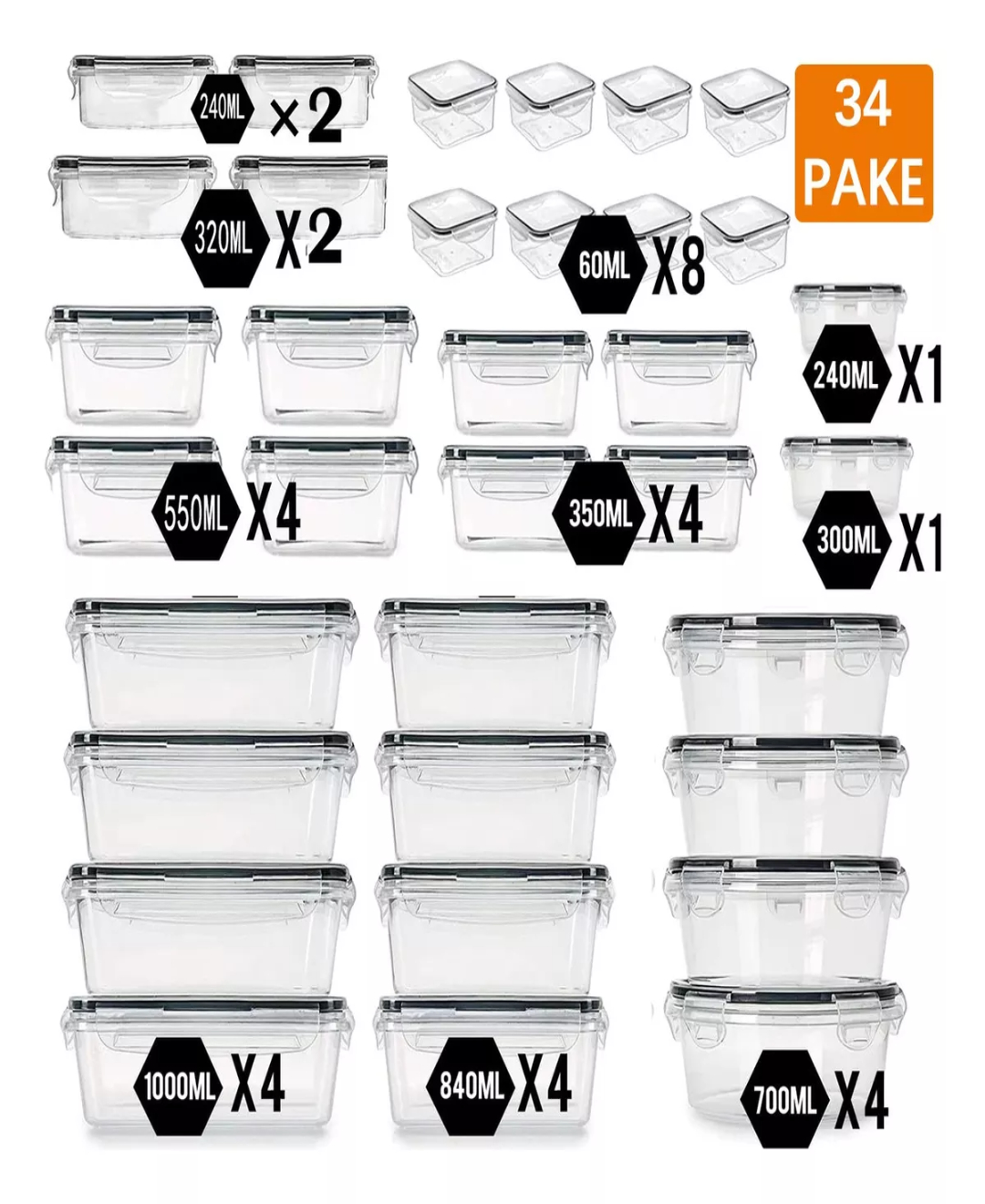 Recipientes Contenedores Herméticos Para Almacenar 34 Piezas