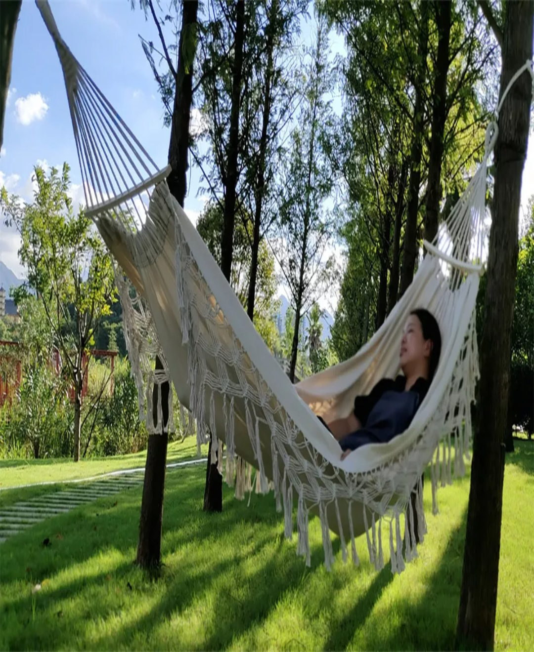 Gbhu Hamaca De Balcón Hecha A Mano Con Flecos, Hamaca Boho