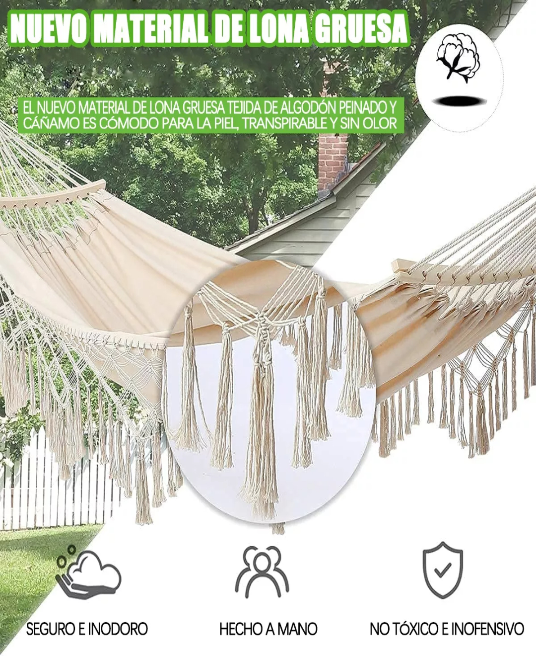 Gbhu Hamaca De Balcón Hecha A Mano Con Flecos, Hamaca Boho