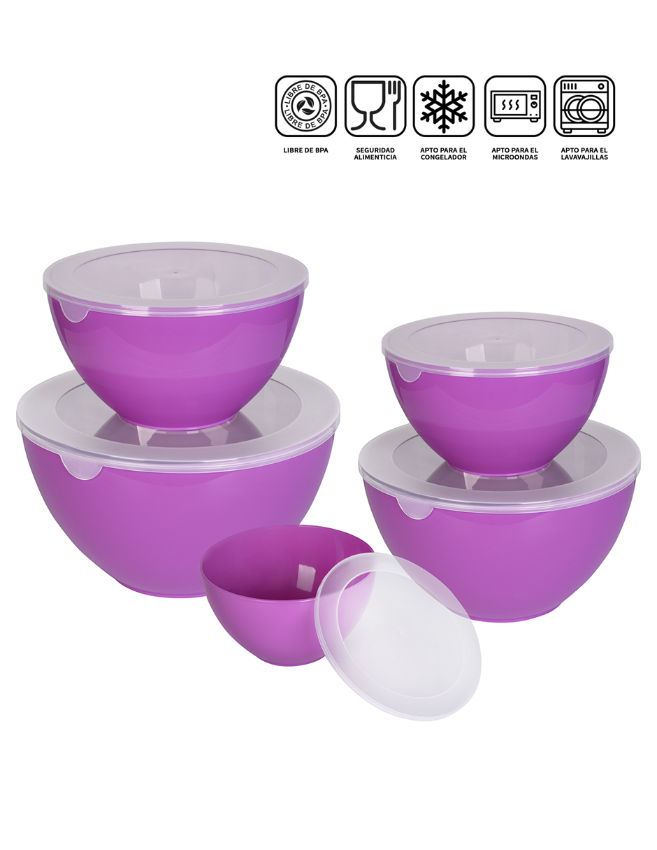 Set De 5 Recipientes Bowls De Plástico Con Tapa, Ag Box