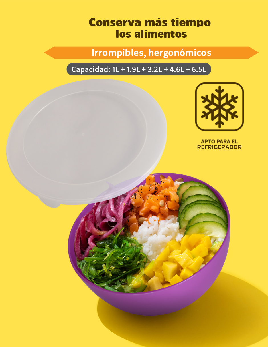 Set De 5 Recipientes Bowls De Plástico Con Tapa, Ag Box