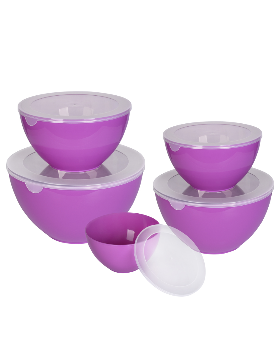 Set De 5 Recipientes Bowls De Plástico Con Tapa, Ag Box