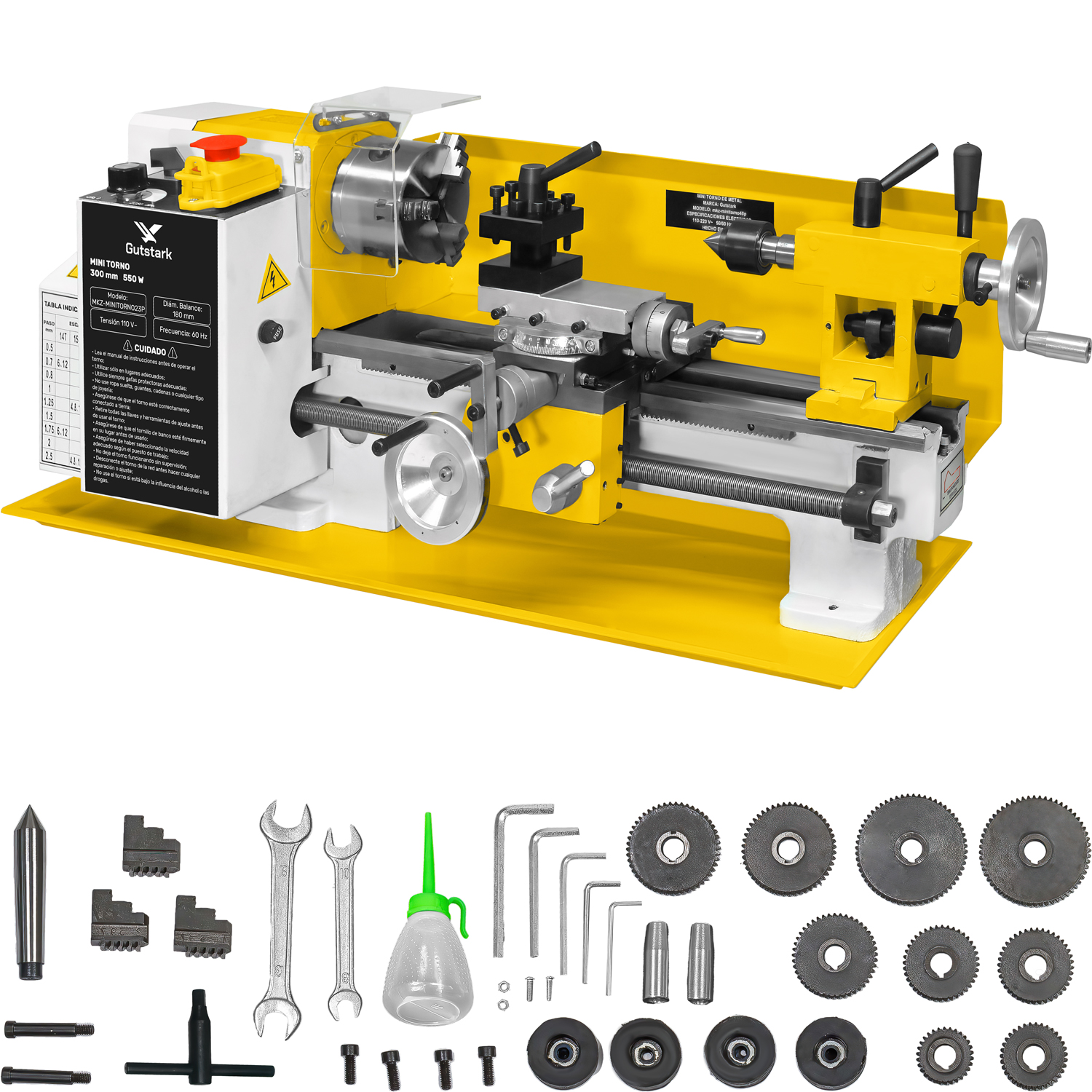 Mini Torno Metal 23  Pz Torneado Acero 550w 2500rpm