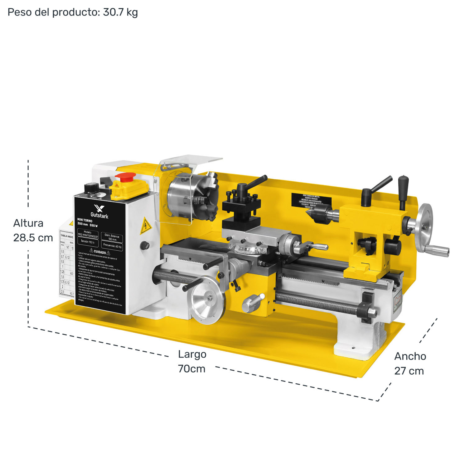 Mini Torno Metal 23 Pz Torneado Acero 550w 2500rpm