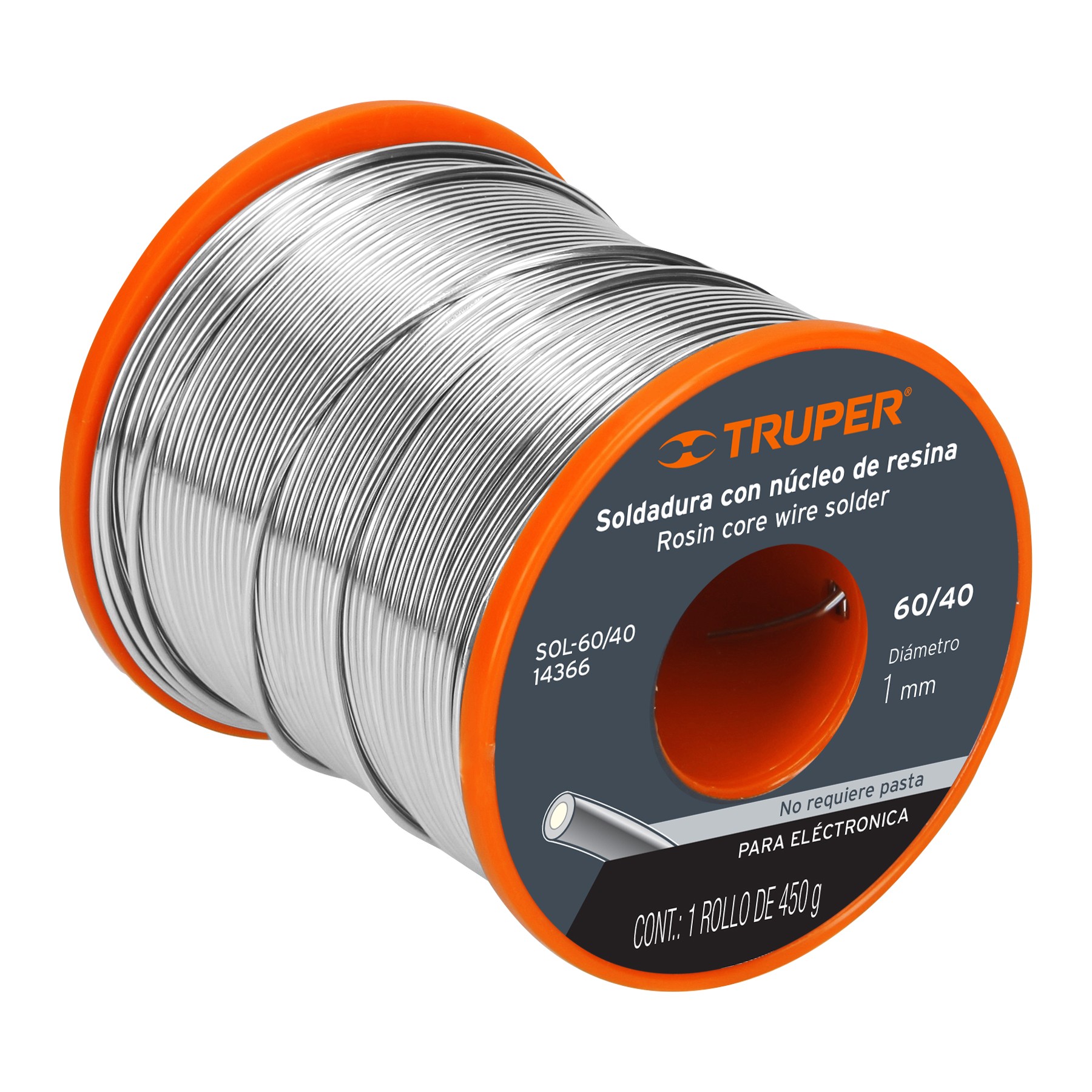 SOLDADURA CON NÚCLEO RESINA 60/40, PARA ELECTRÓNICA, 450 G 14366