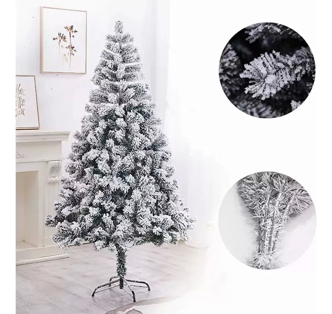 Árbol de Navidad Pino de Navidad Artificial Color Verde Nevado con Escarchado Copos de Nieve 1.83 m y 800 Ramas