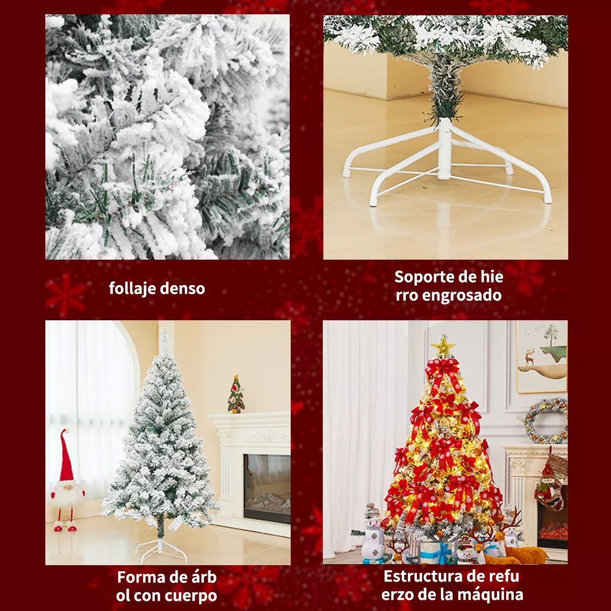 Árbol de Navidad Pino de Navidad Artificial Color Verde Nevado con Escarchado Copos de Nieve 1.83 m y 800 Ramas