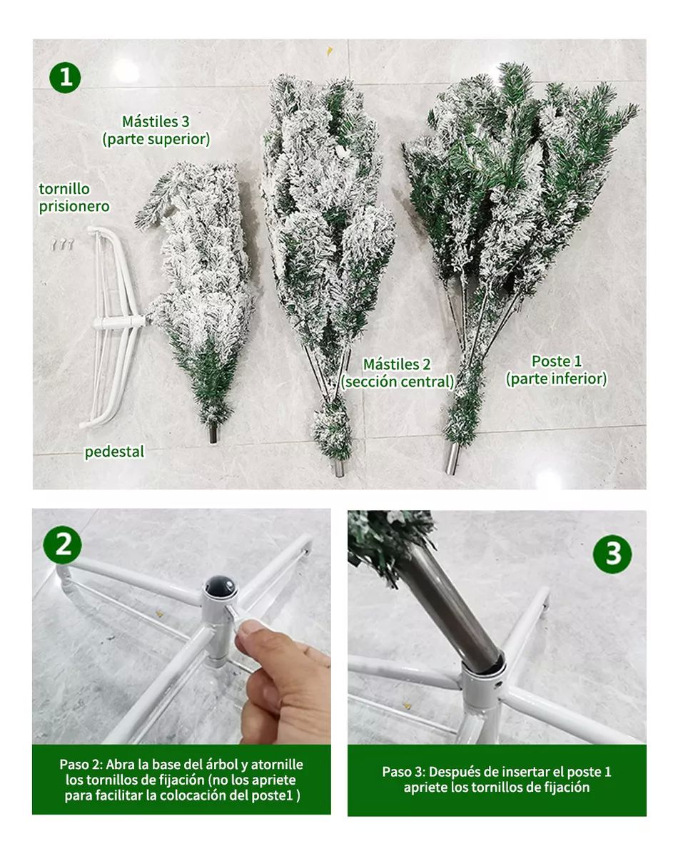 Árbol de Navidad Pino de Navidad Artificial Color Verde Nevado con Escarchado Copos de Nieve 1.83 m y 800 Ramas