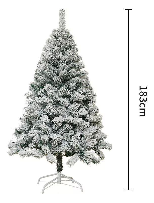 Árbol de Navidad Pino de Navidad Artificial Color Verde Nevado con Escarchado Copos de Nieve 1.83 m y 800 Ramas