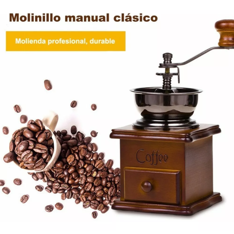 Molino De Café Manual Portátil De Madera Vintage Retro.