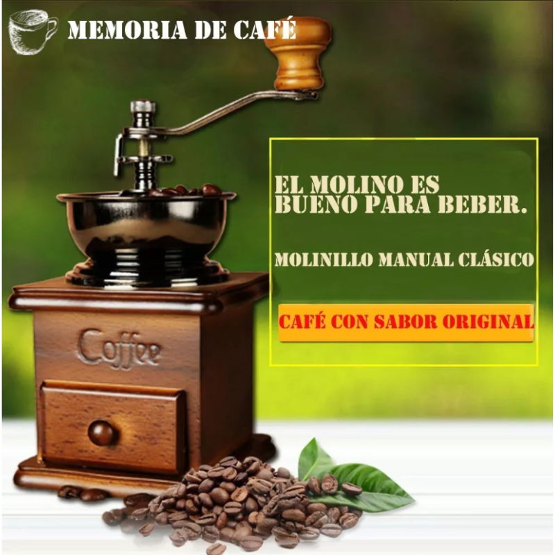 Molino De Café Manual Portátil De Madera Vintage Retro.