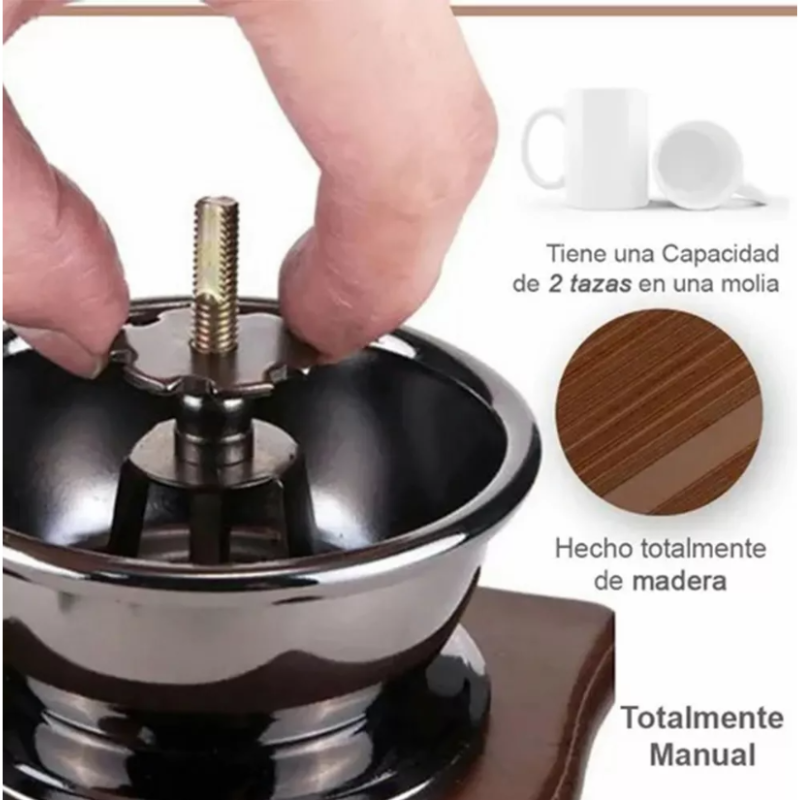 Molino De Café Manual Portátil De Madera Vintage Retro.