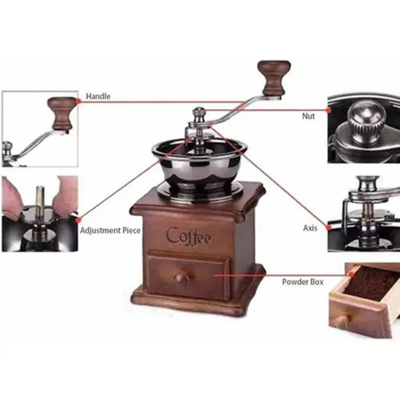 Molino De Café Manual Portátil De Madera Vintage Retro.