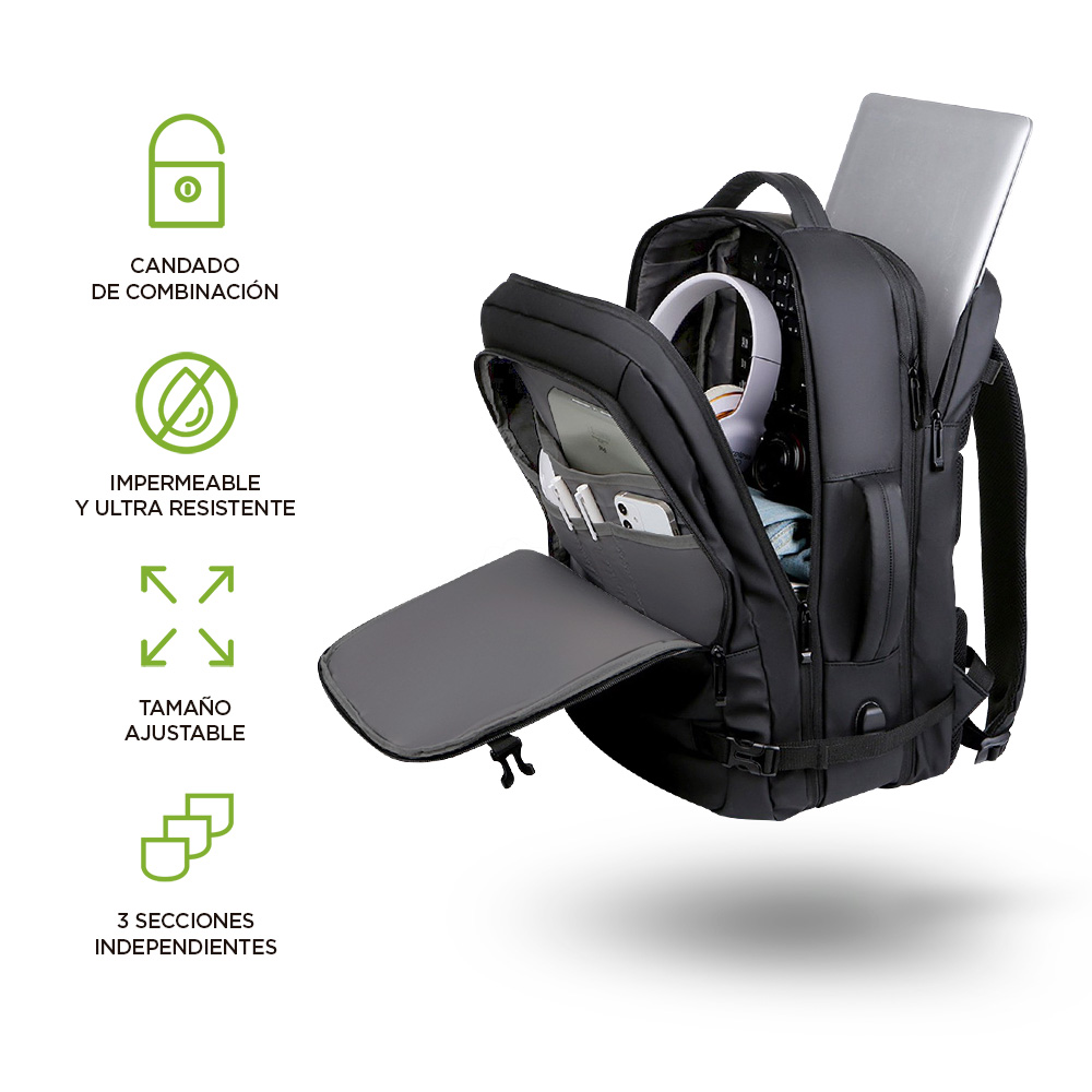 Mochila de Viaje para Laptop Expandible Impermeable Antirrobo 