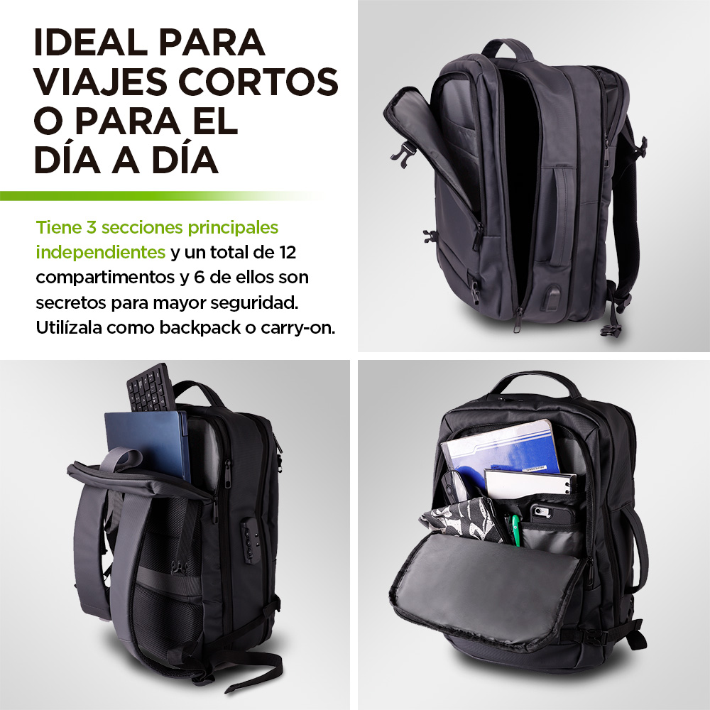 Mochila de Viaje para Laptop Expandible Impermeable Antirrobo 