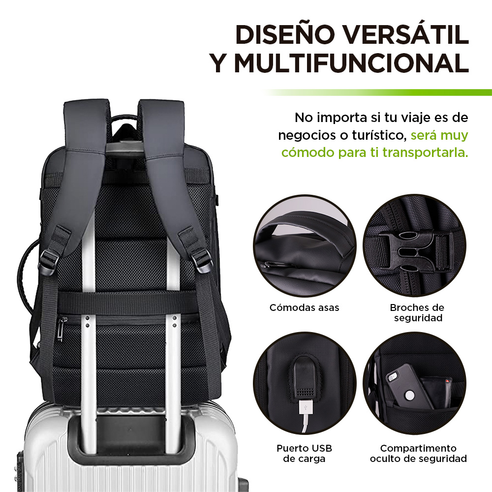 Mochila de Viaje para Laptop Expandible Impermeable Antirrobo 