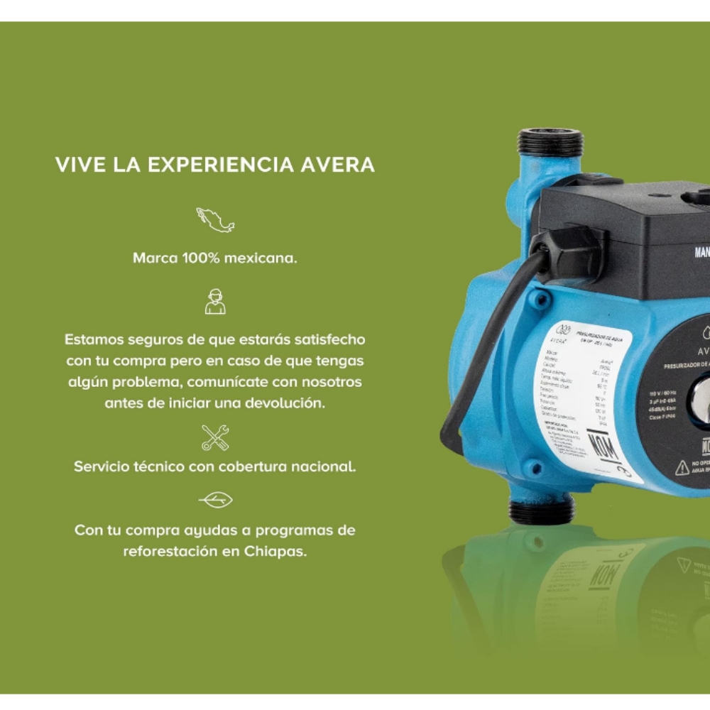 Bomba presurizadora de agua automática y manual 1/6 hp 26 lts 