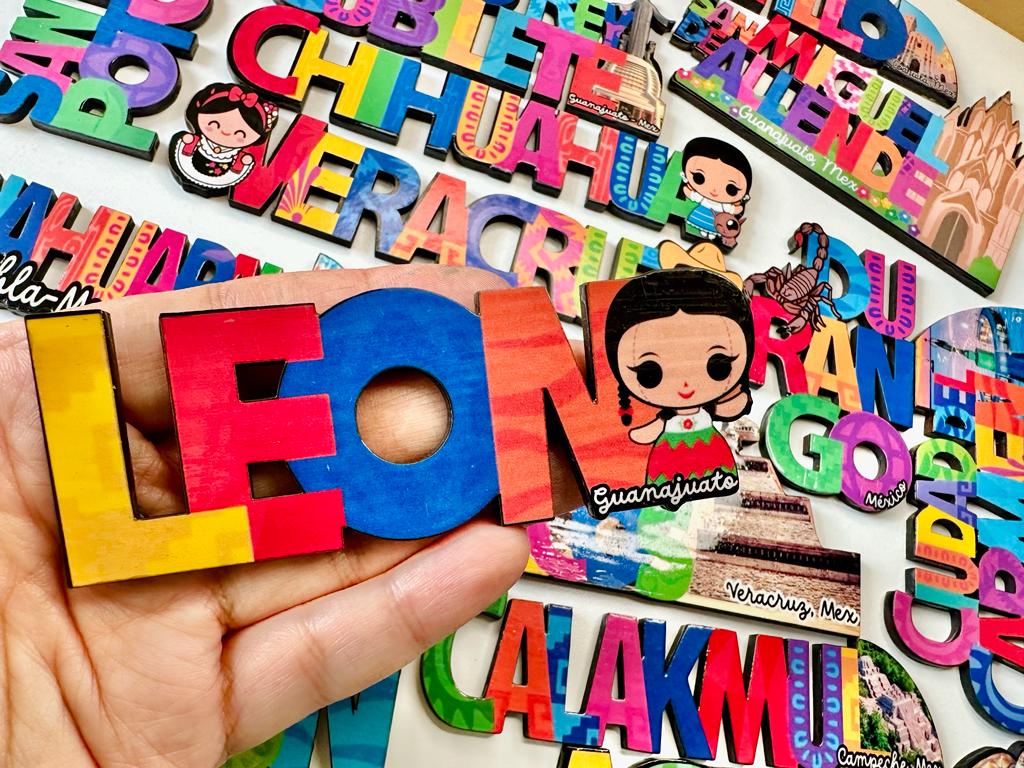 Leon Mexico Imanes Para Refrigerador Souvenirs Recuerdo Turistico Pueblitos Magicos Playas MDF 3 mm