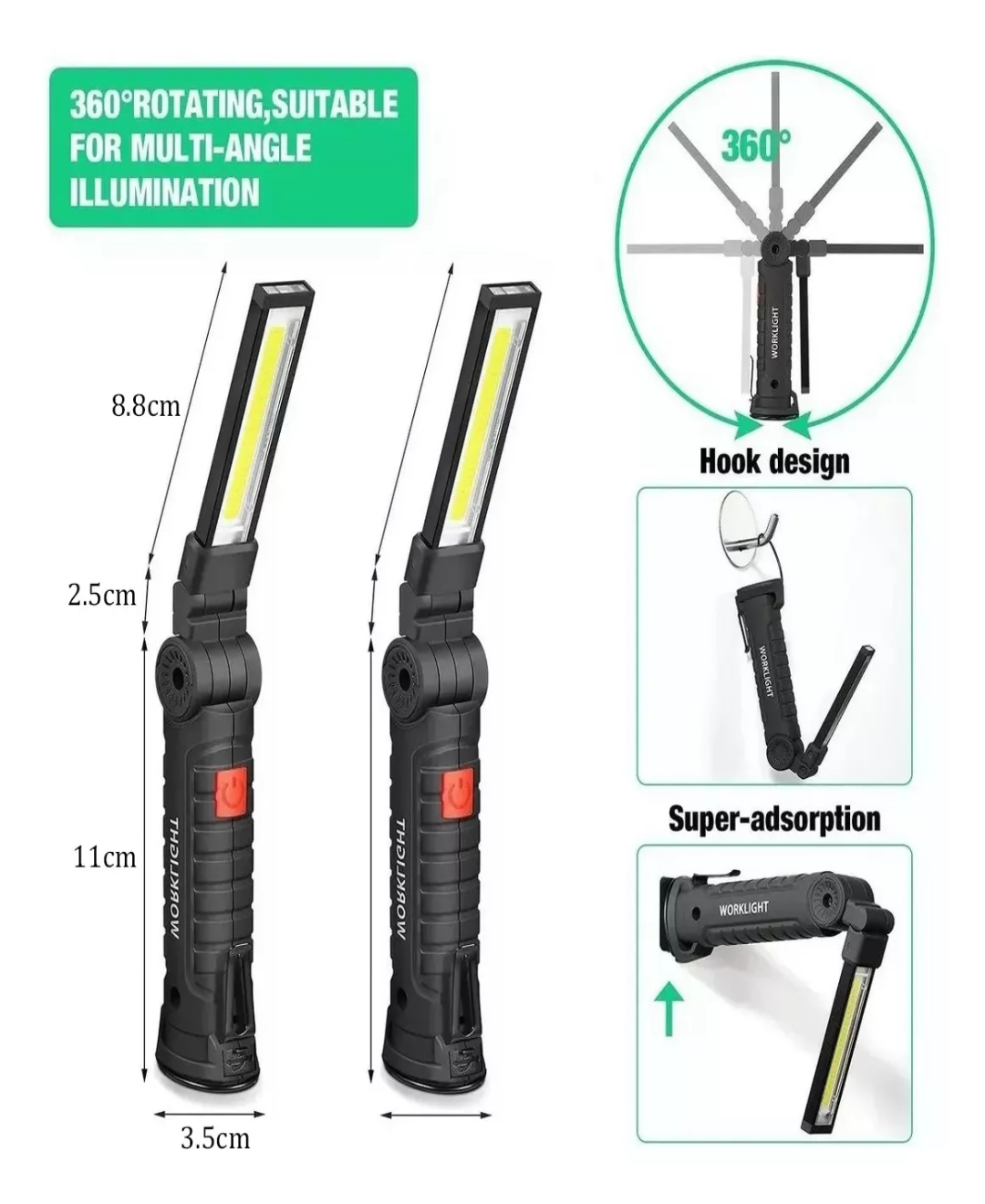 Lámpara Linterna Trabajo Inspección Recargable Usb Con Imán