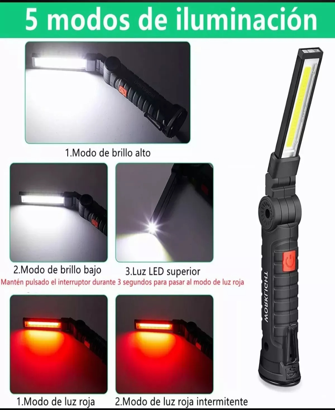 Lámpara Linterna Trabajo Inspección Recargable Usb Con Imán