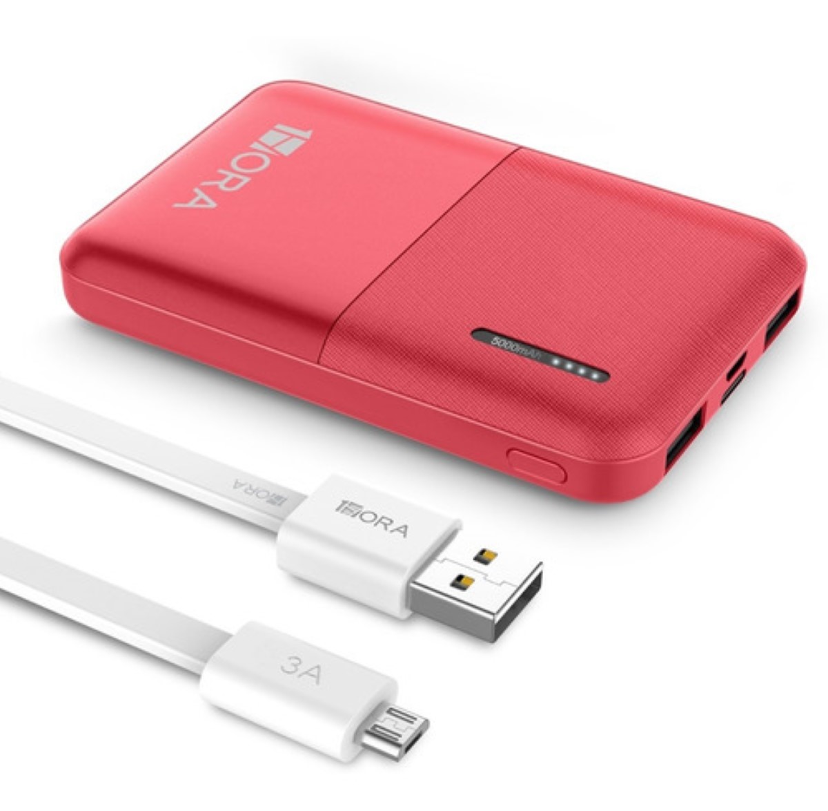 Mini Batería Portátil 5000mah con 2 Puertos de USB 20cm Cable Micro USB Rojo