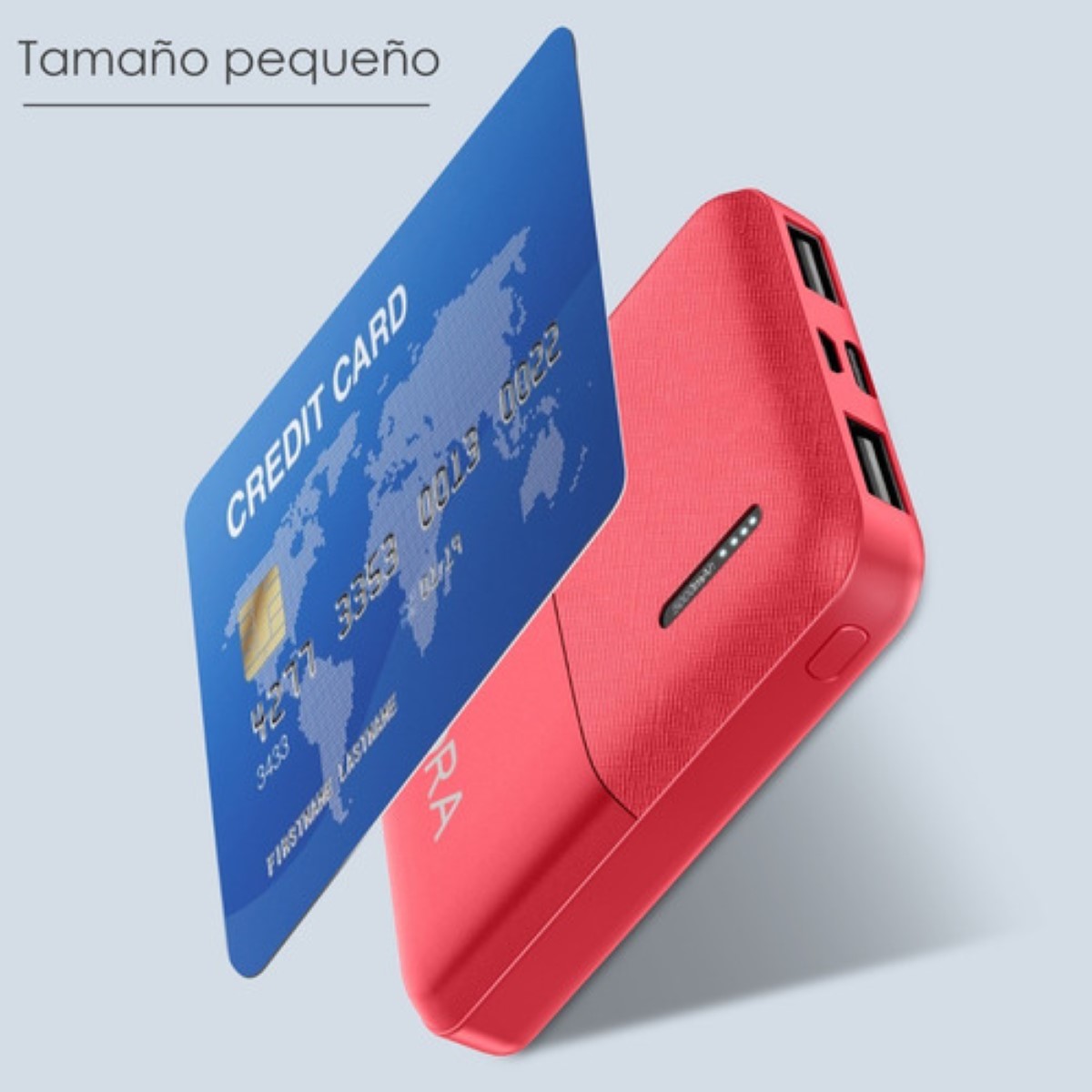 Mini Batería Portátil 5000mah con 2 Puertos de USB 20cm Cable Micro USB Rojo