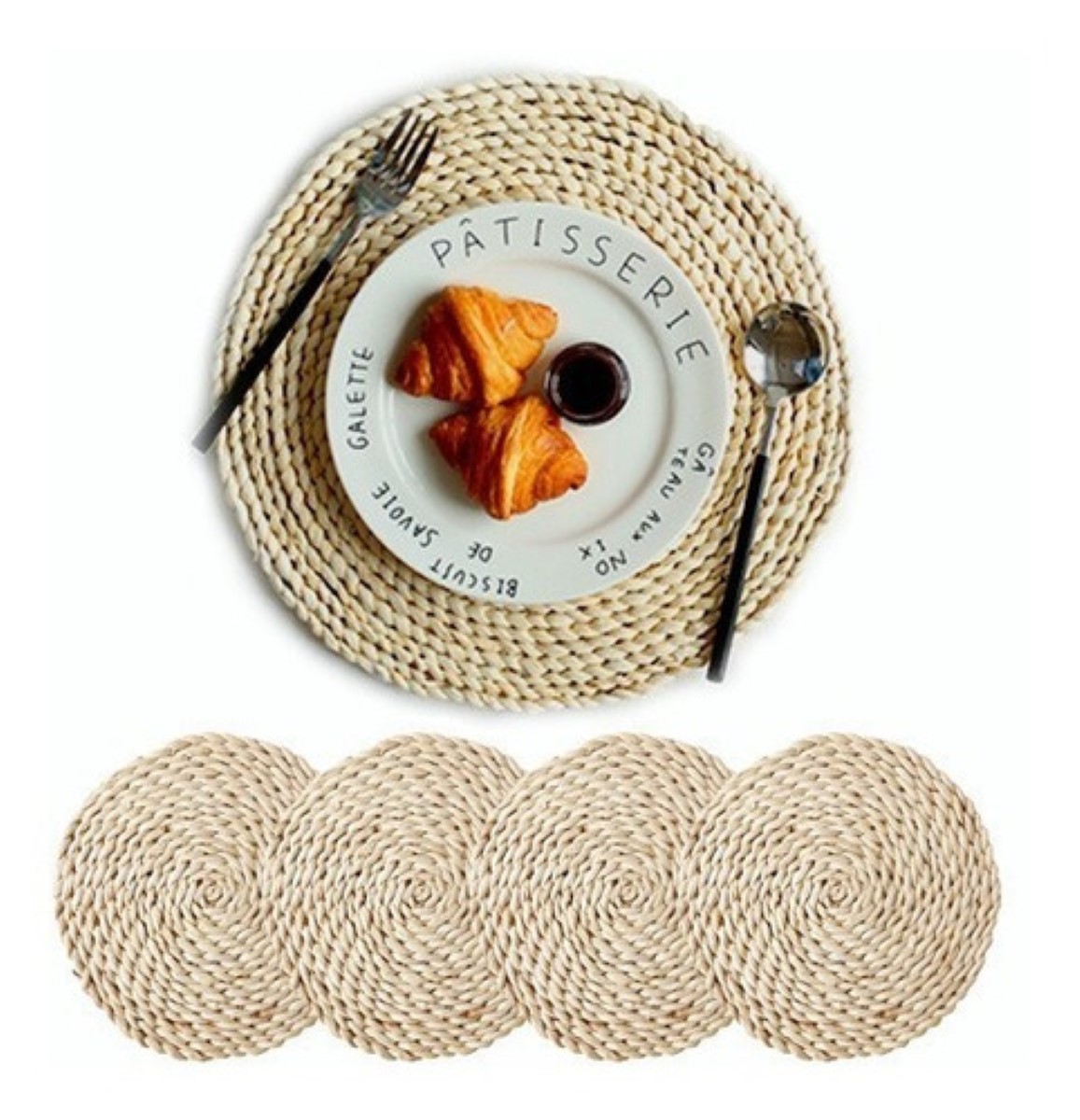 Manteles Individuales De Ratán Mesa De Comedor Tejido 32 cm Color Marrón claro