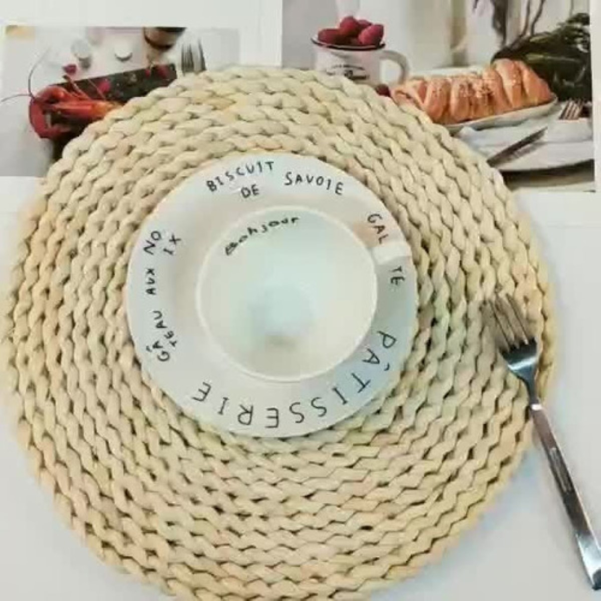 Manteles Individuales De Ratán Mesa De Comedor Tejido 32 cm Color Marrón claro