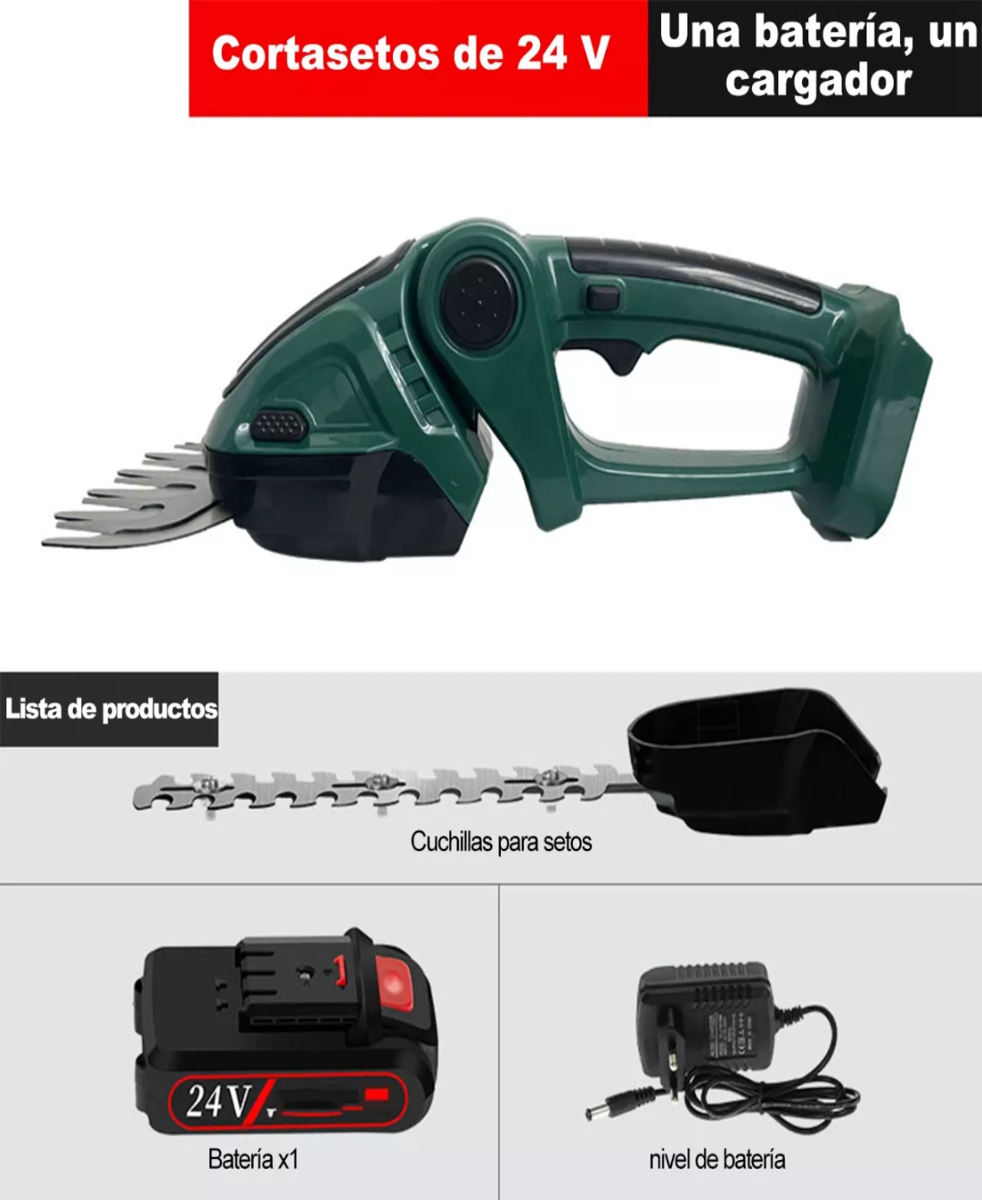 Cortasetos Eléctrico Portátiles Céspedes Y Arbustos Poda 24v.