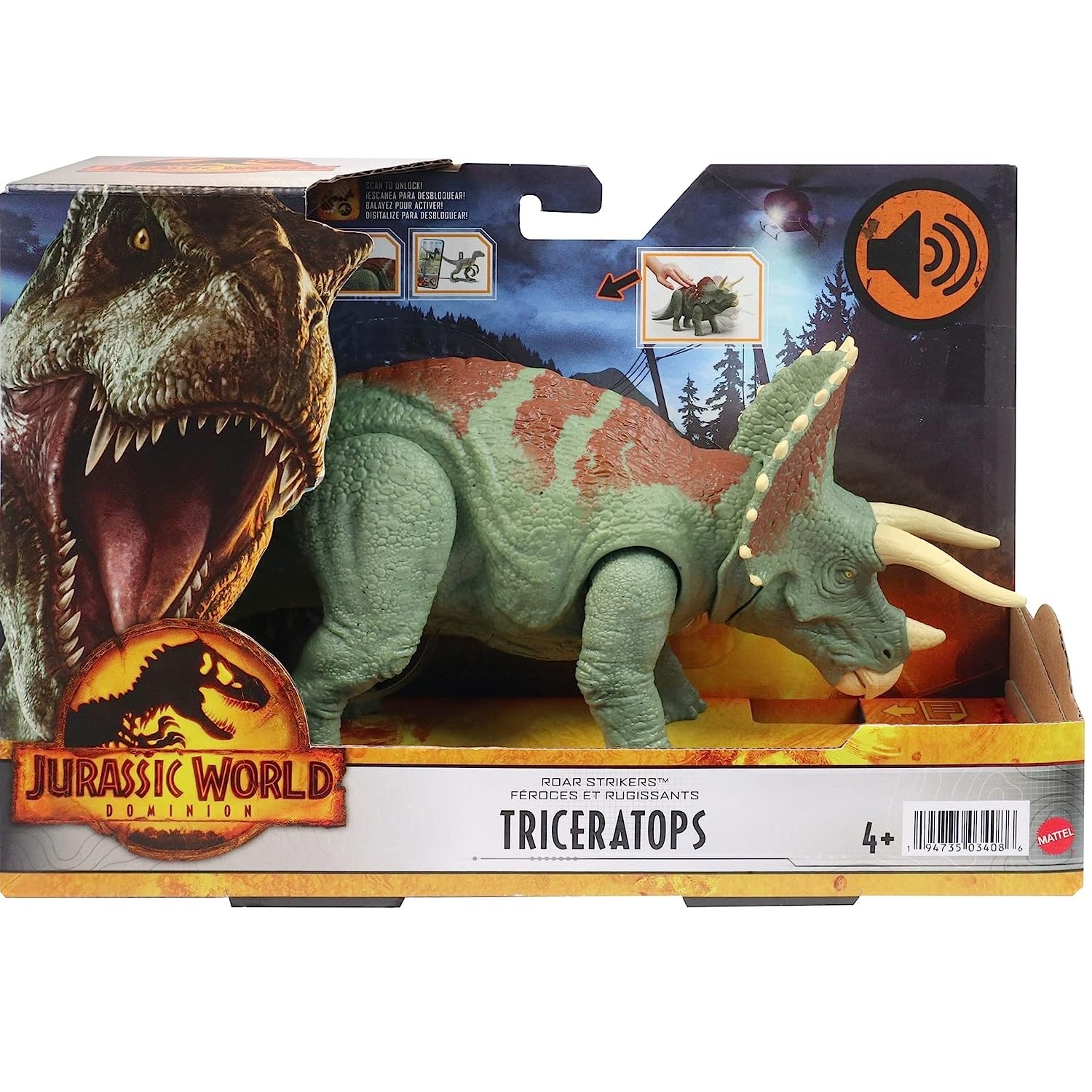 Triceratops Jurassic World Ruge y Ataca con Sonido y ataques Sorpresa