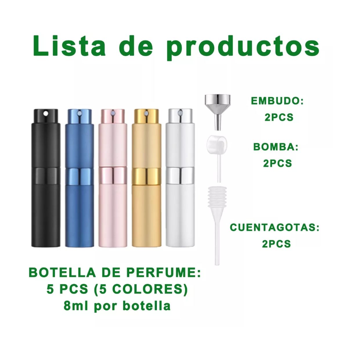 5 Mini Atomizador Para Perfume Botella De Perfume Spray 8ml Azul/Negro/Rosa/Dorado/Plata