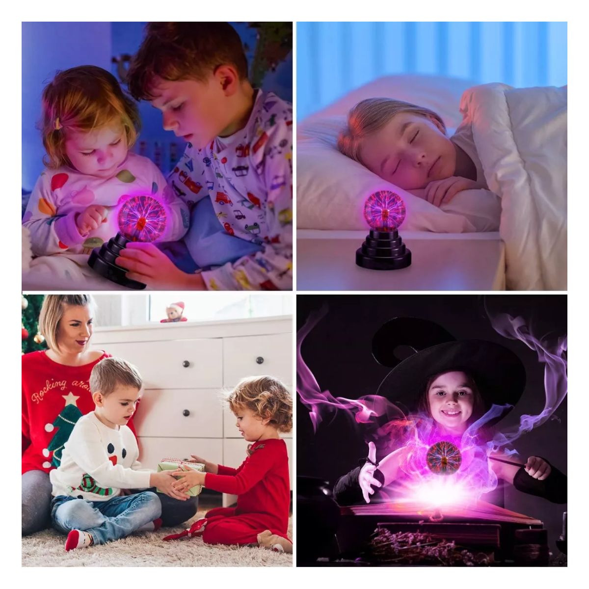 Lampara Bola Plasma Mesa Cristal Sensor Toques Eléctricos Base Negro