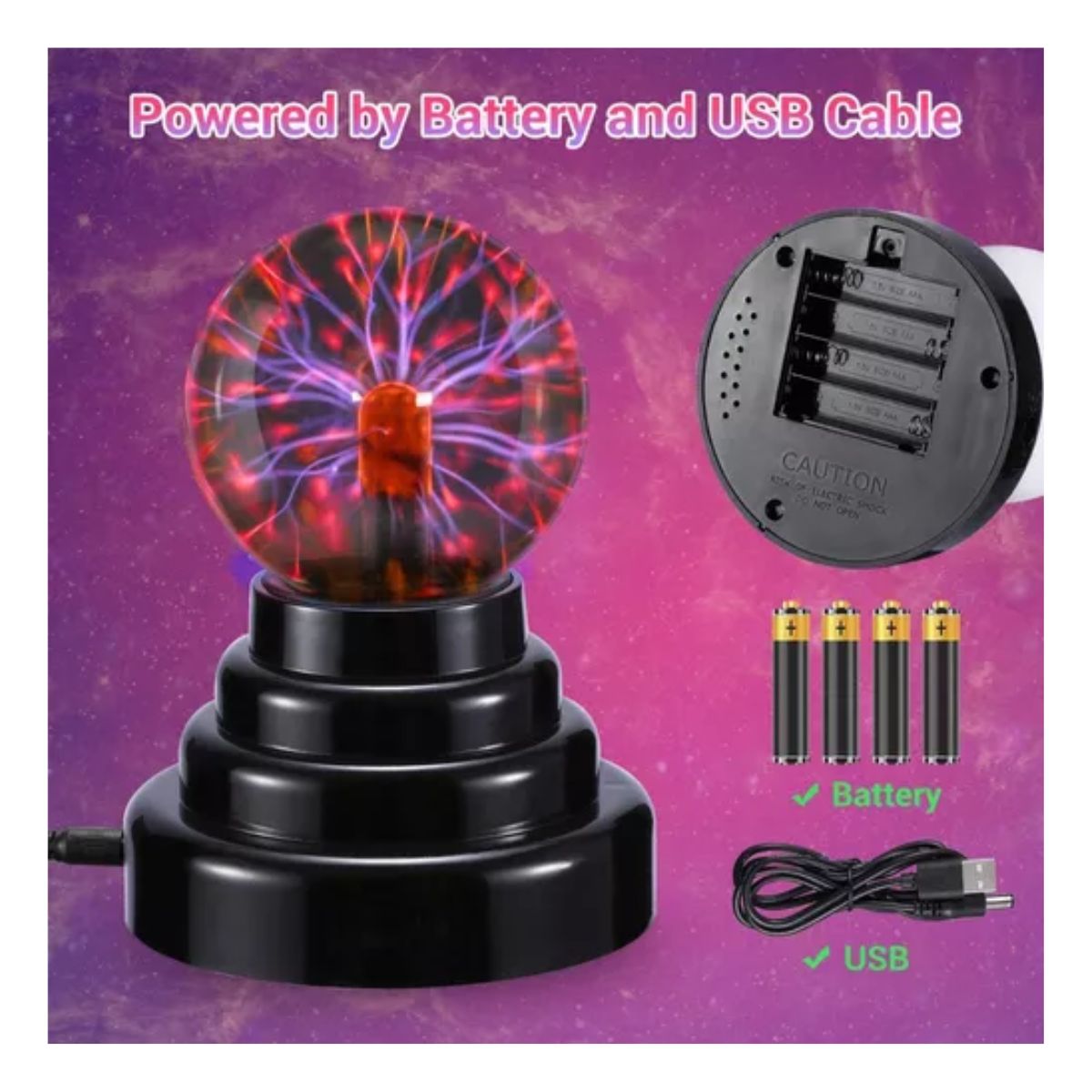 Lampara Bola Plasma Mesa Cristal Sensor Toques Eléctricos Base Negro