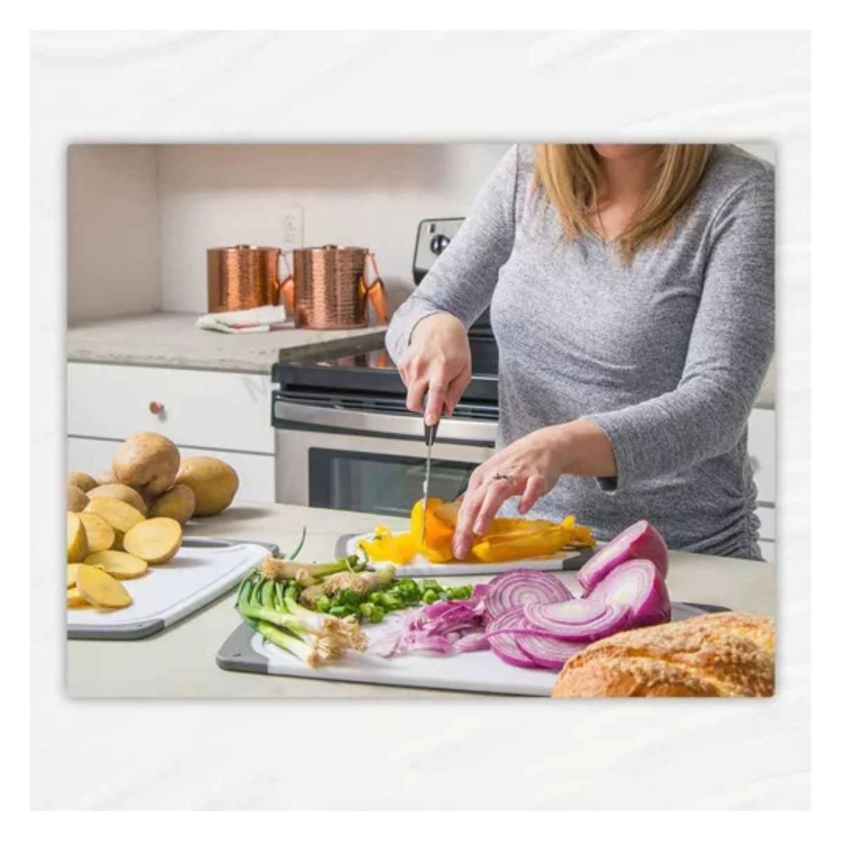 Set De 3 Tablas De Cocina Plástico Para Picar Cortar Con Asa Blanco/Negro
