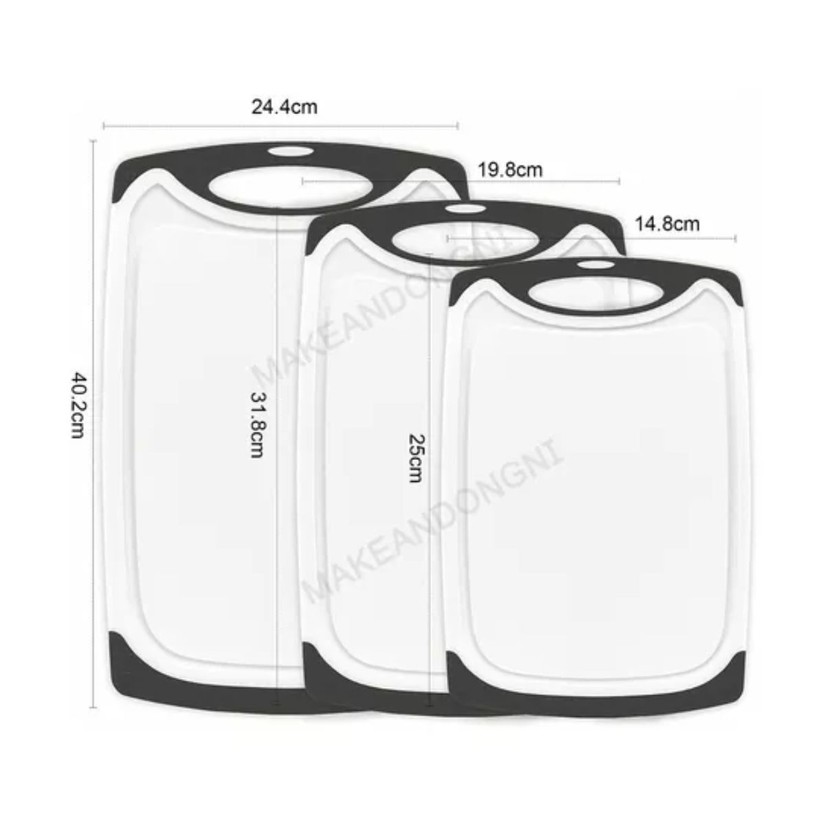 Set De 3 Tablas De Cocina Plástico Para Picar Cortar Con Asa Blanco/Negro