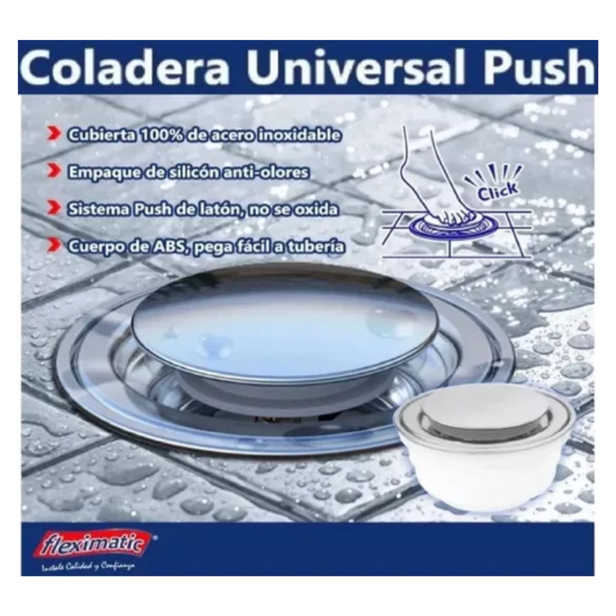Coladera Redonda Universal Push C/ Membrana Blanco