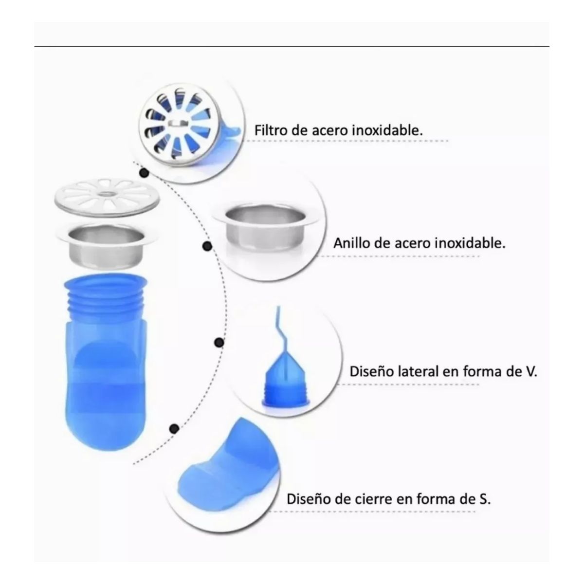Válvula Antiolores+no Retorno+anti Bichos, Para Coladera 6pz Azul